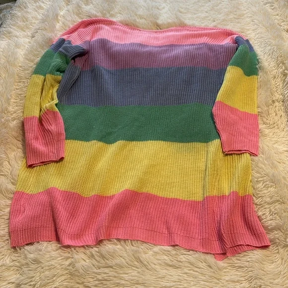 ECOWISH Rainbow 🌈 Block Striped Draped Open Front Cardigan L NWT - Picture 15 of 16